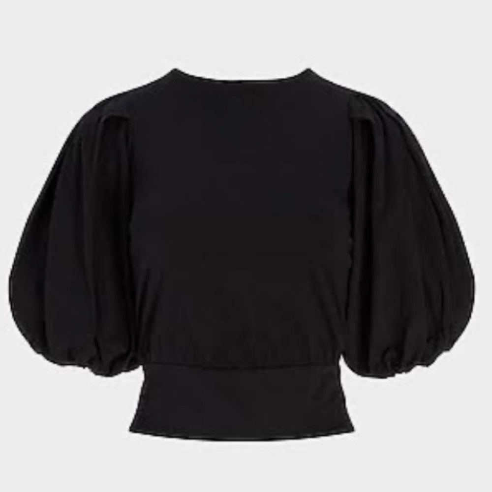 “Express” black puff sleeve, tie back top;size XS